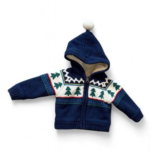 Hanna Andersson Gnome Hood Sweater Jacket Christmas Tree Knit Zip 12-18 Months - Picture 1 of 3